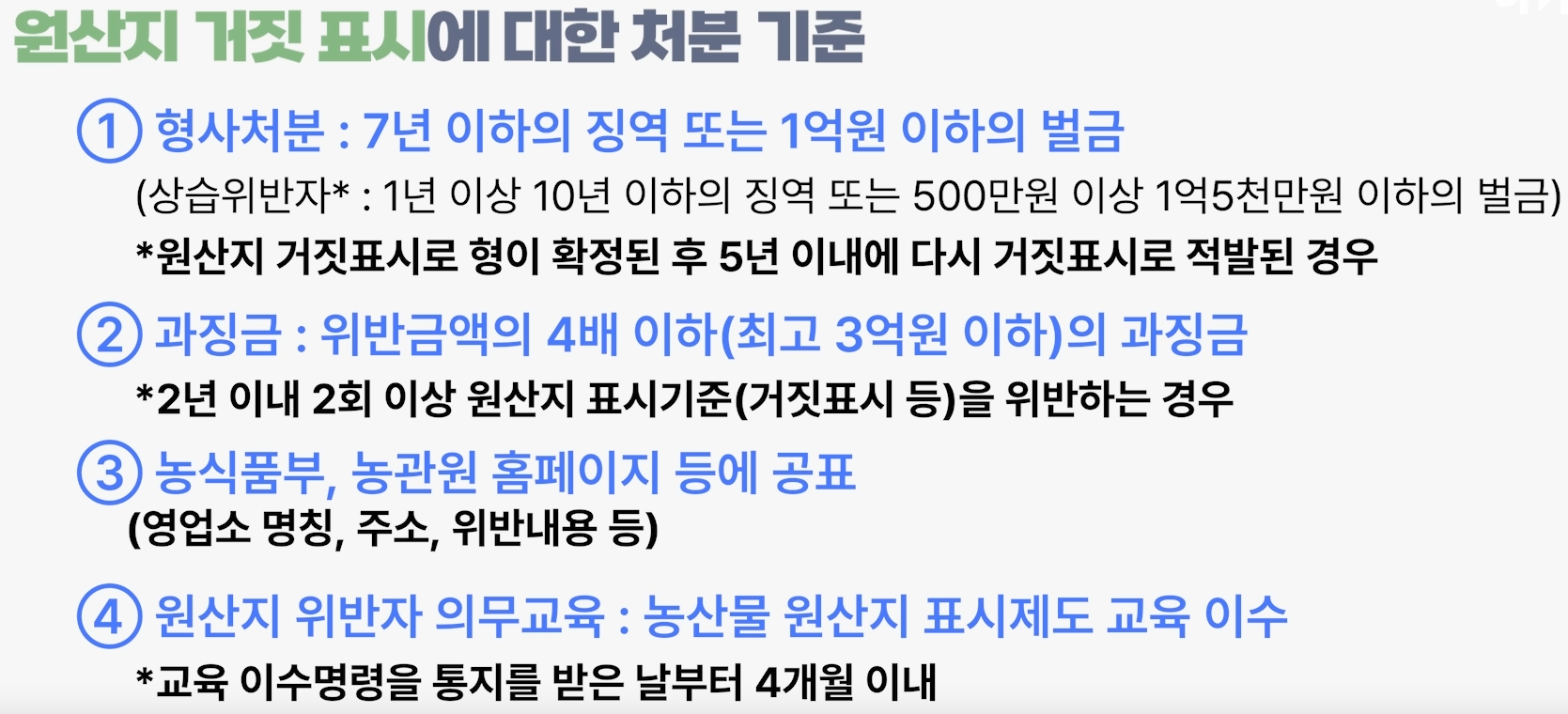 원산지 거짓표시에 따른 처분