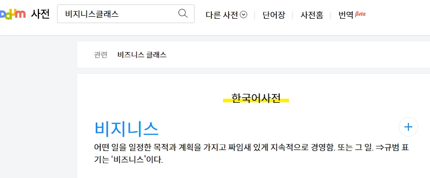 사업이나 경영의 의미로서 비즈니스가 설명된 국어사전 화면