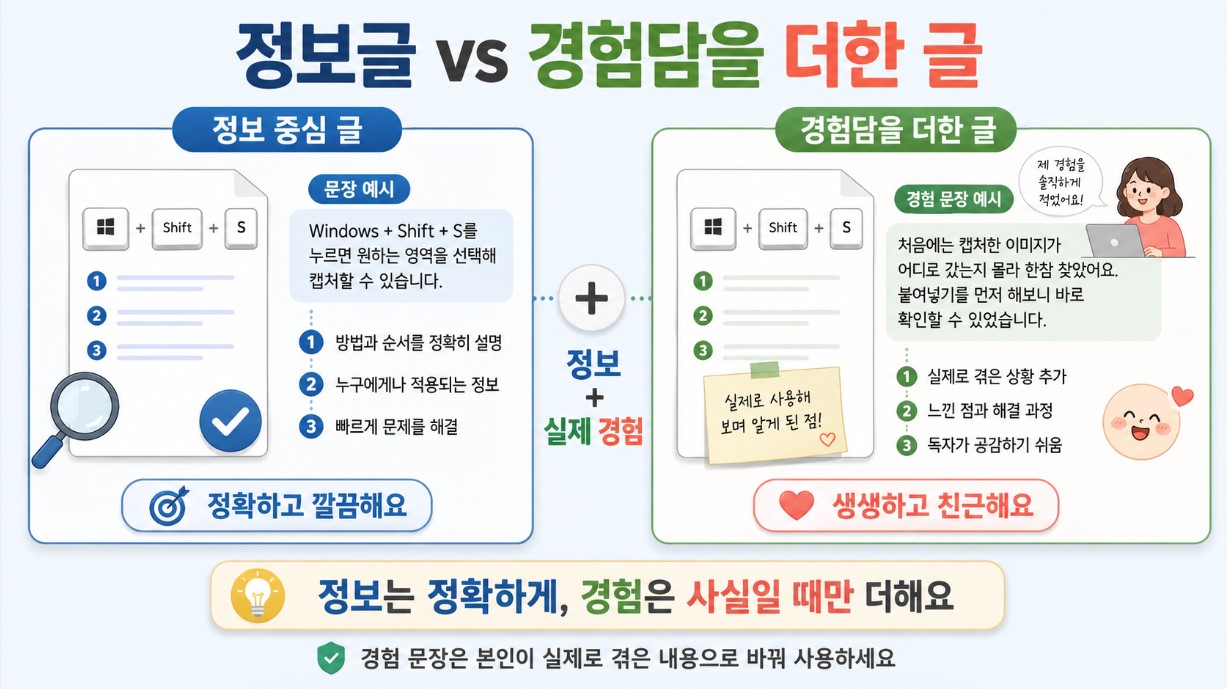 정보글과 실제 경험담 비교