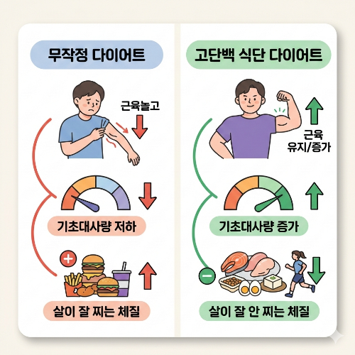 고단백 다이어트 장점 : 근육 증가, 기초대사량 증가