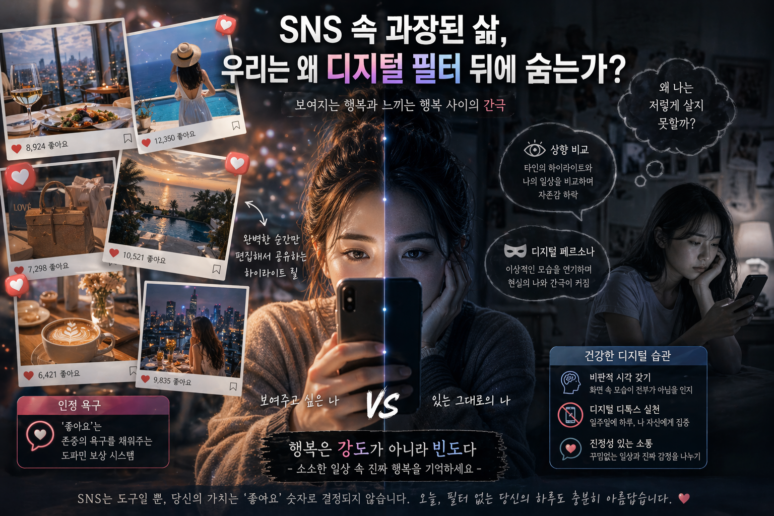 SNS 속 &lsquo;과장된 삶&rsquo;의 진실: 우리는 왜 필터 뒤에 숨을까?