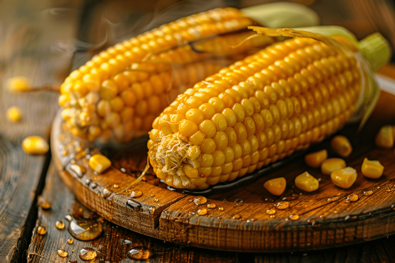 나무쟁반-위에-쪄진-옥수수-두개의-이미지