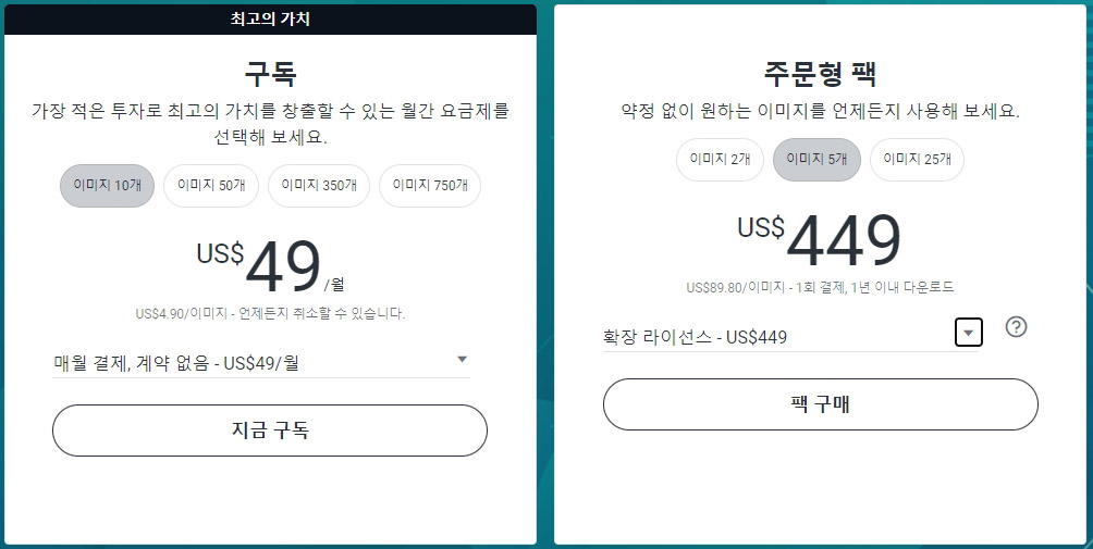셔터스톡 요금제