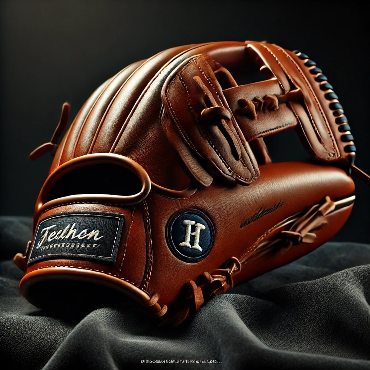 프리미엄 브랜드 로고가 박힌 고급 글러브 클로즈업