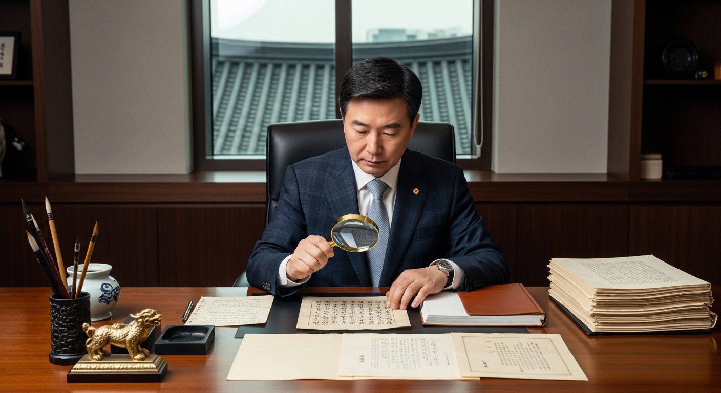 서류를 재검토하는 한국 담당자 모습