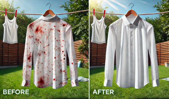 피 묻은 얼룩이 깨끗하게 사라진 셔츠 이미지