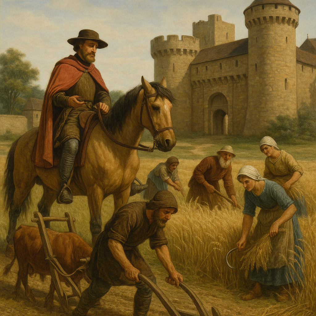 중세 장원 영주가 말을 탄 모습