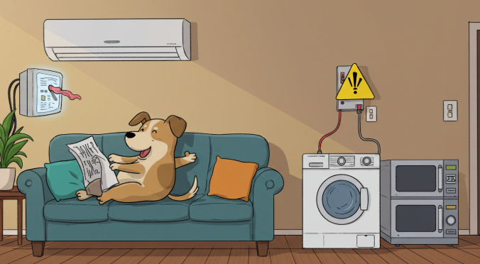 걱정없이 전자기기 트는 강아지