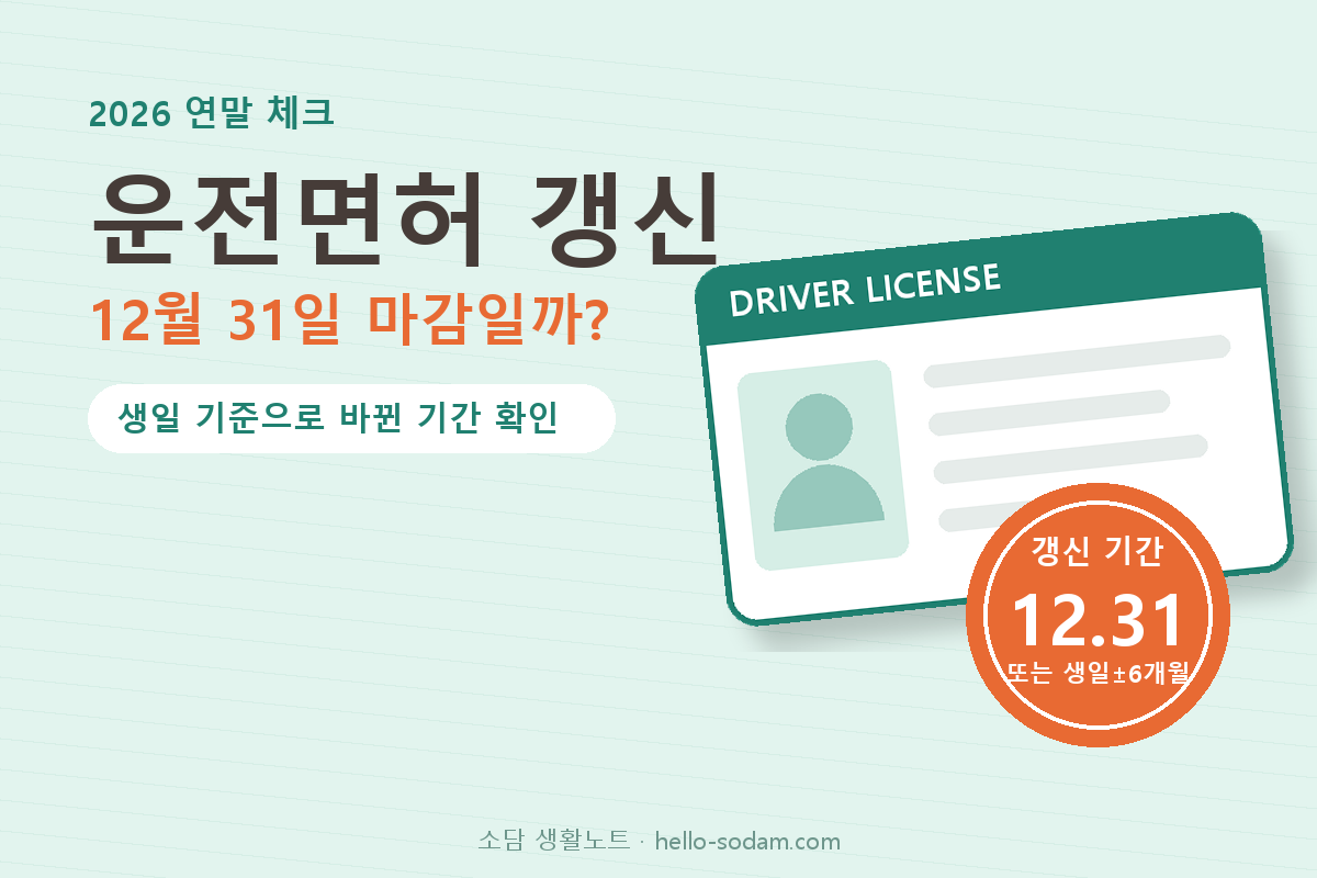 운전면허 갱신 2026 12월 31일 마감인지 생일 기준 기간 확인 대표 이미지