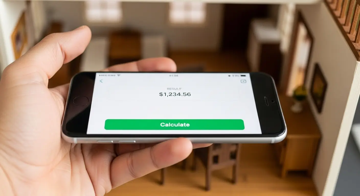 스마트폰 계산기 앱으로 아파트 매매가를 입력하고 취득세 예상 금액을 확인하는 모습