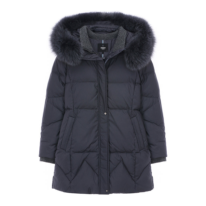 지센 여성 탈착 후드 구스다운 퀼팅 점퍼 NA LSDWKB51