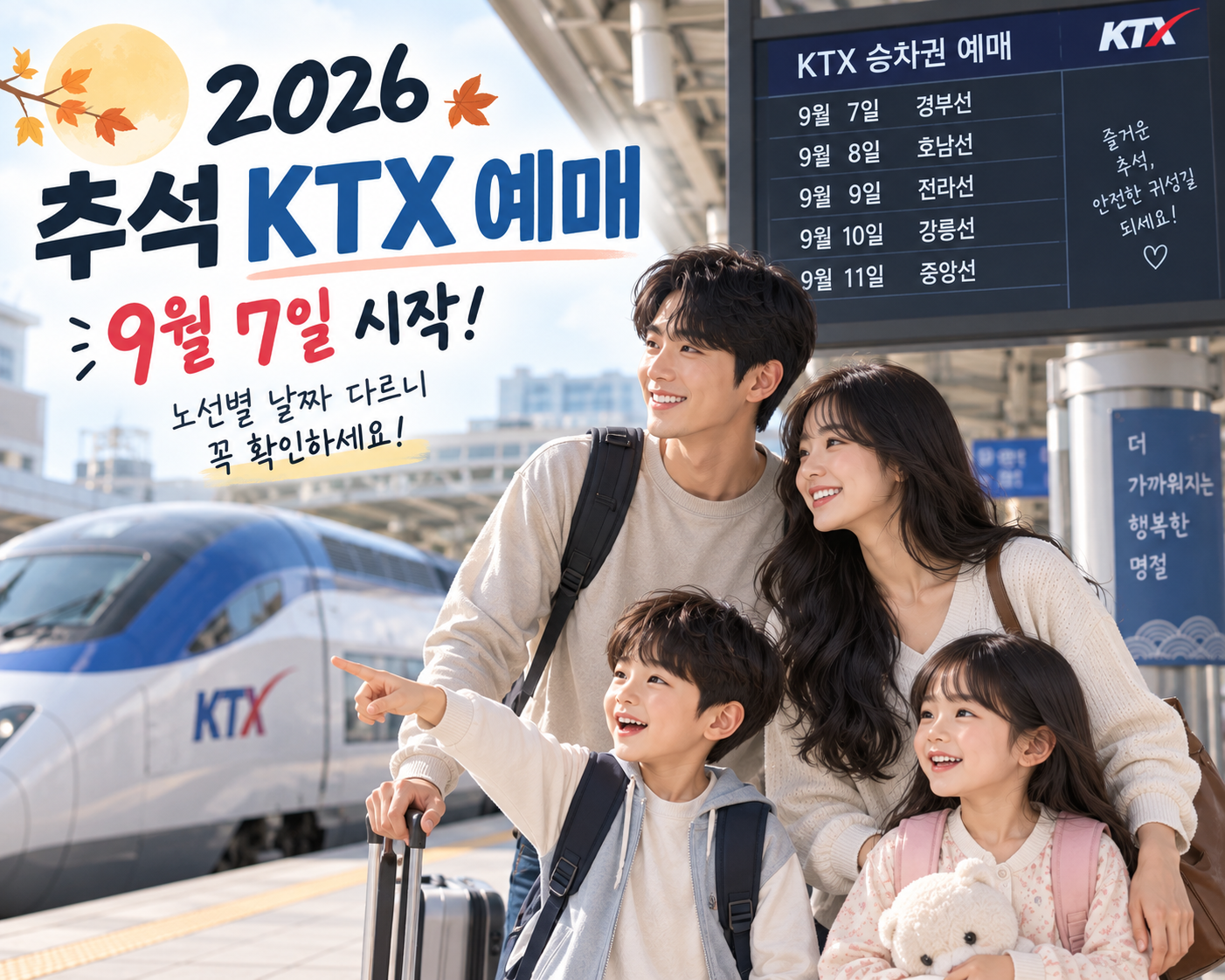 2026 추석 KTX 예매 9월 7일 시작! 노선별 날짜 다르니 꼭 확인하세요