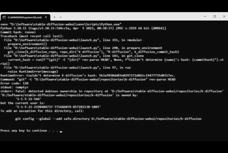 스테이블 디퓨전 WEBUI repositories 권한문제 해결방법