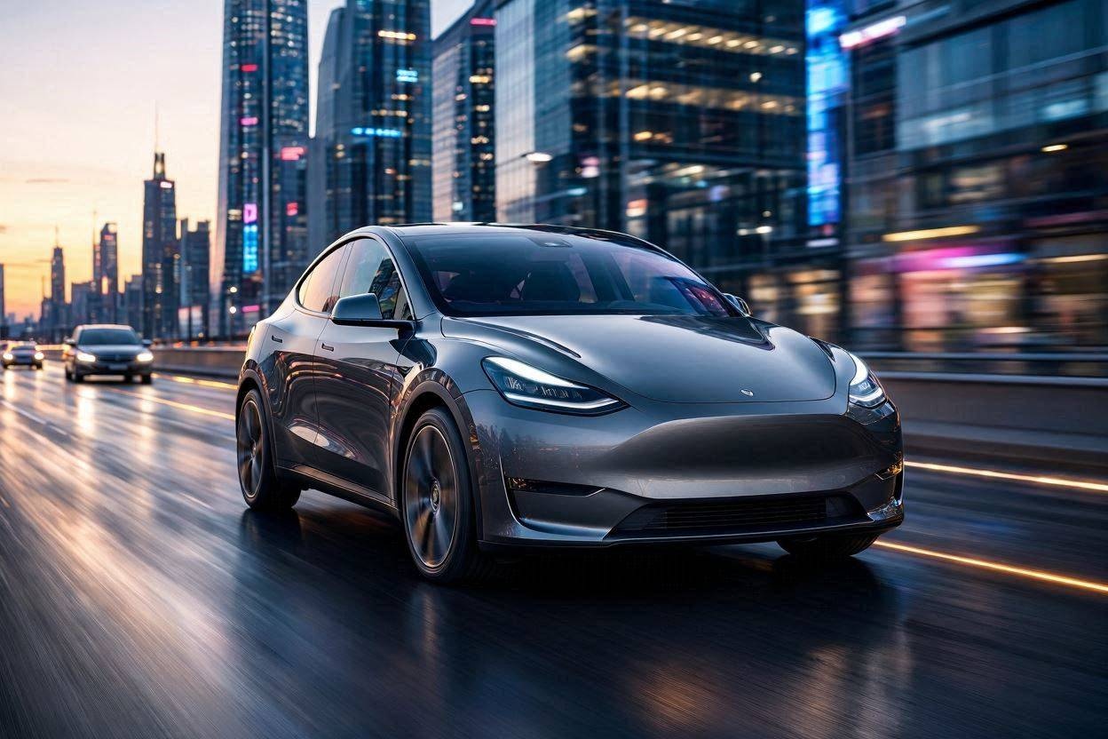 Tesla Model Y driving image with autonomous driving technology