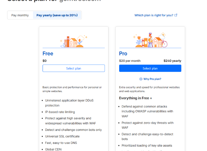 무료 플랜 선택