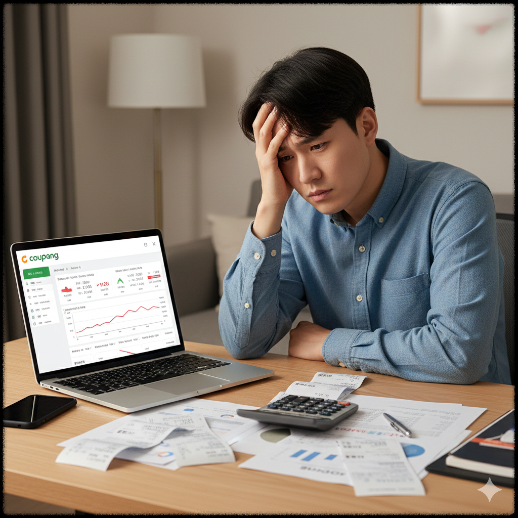 매출은 있지만 수익이 남지 않아 마진을 계산하는 모습