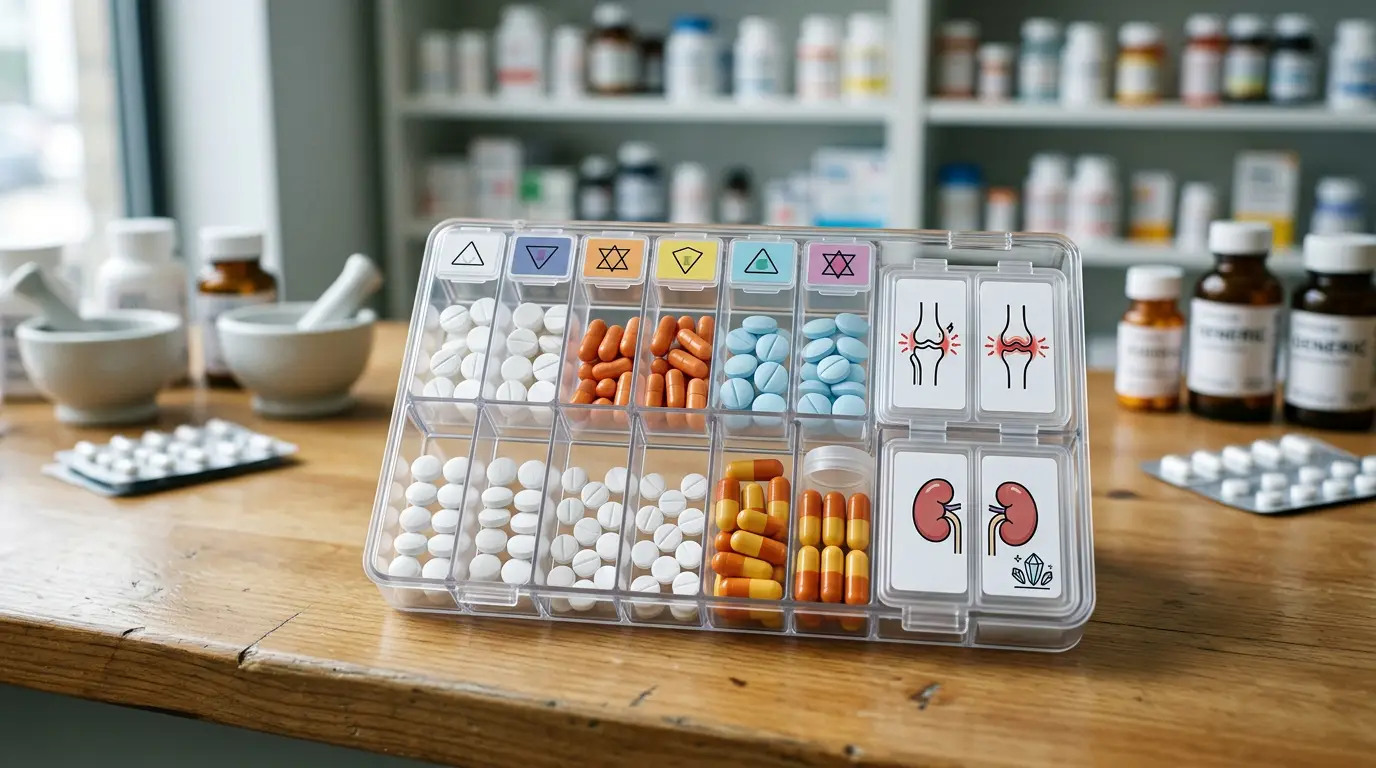 통풍약과 통증약을 구분해 놓은 약 정리 트레이