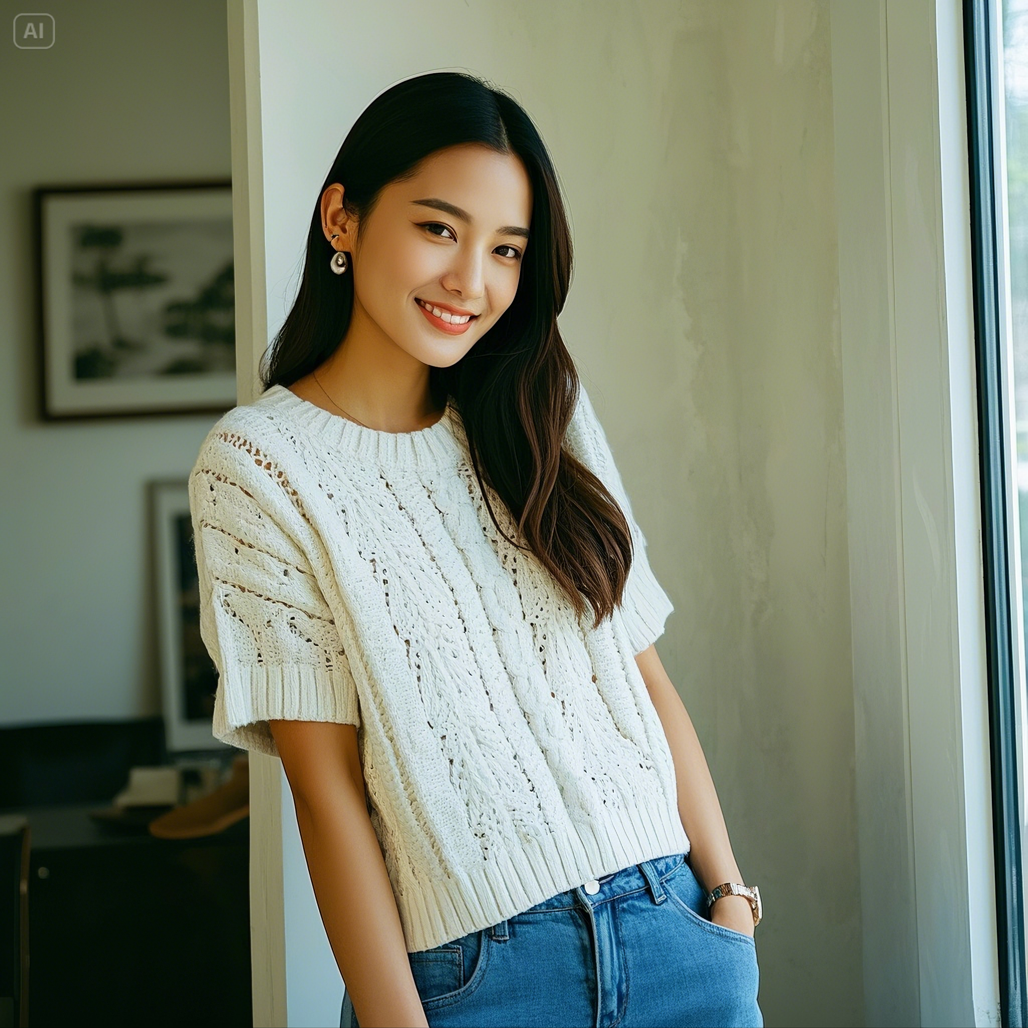 세탁기로 니트 세탁하는 방법 건조 방법 니트 입고 있는 여자