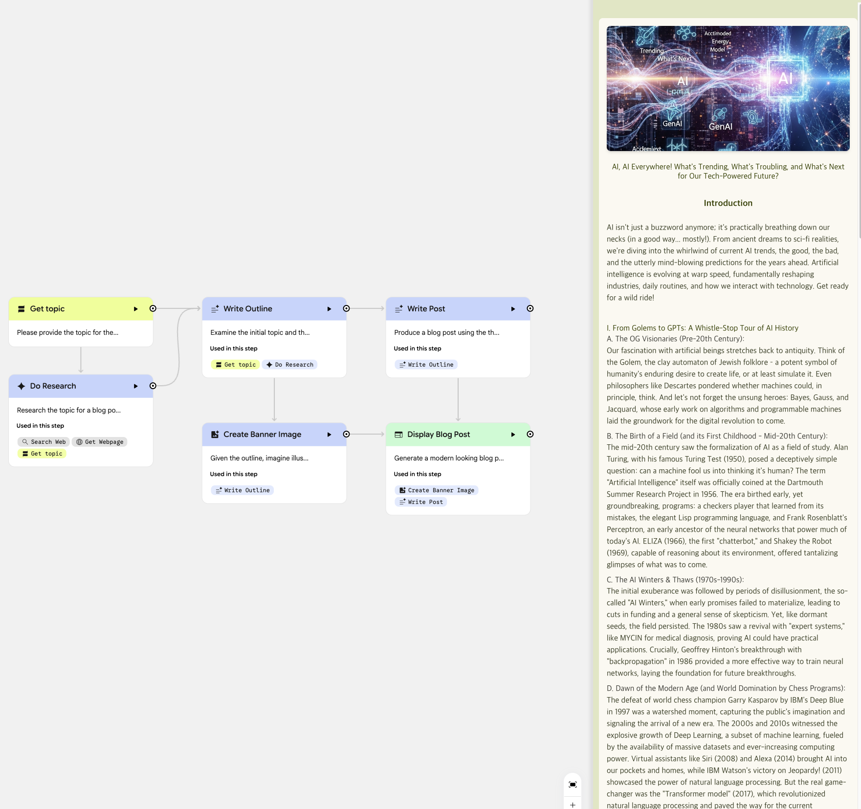 구글 오팔에서 토픽을 요즘 AI트렌드에 대해서 입력한 결과물