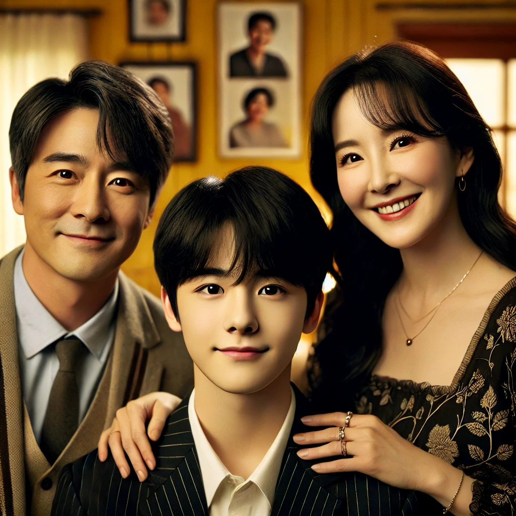 가족의 초상화: 김영수 씨와 새어머니 이정숙 씨, 그리고 동생 김민준 씨가 함께 있는 가족 사진을 그리는 장면.