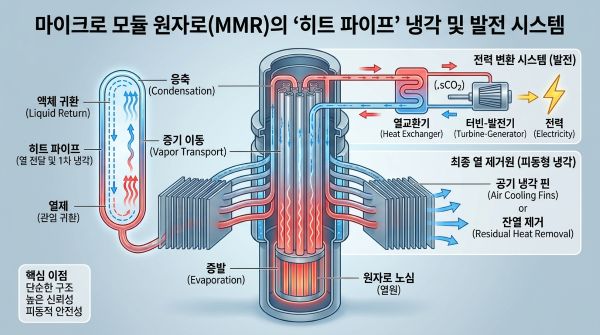 한국형 MMR의 히트파이프 작동 방식 인포그래픽