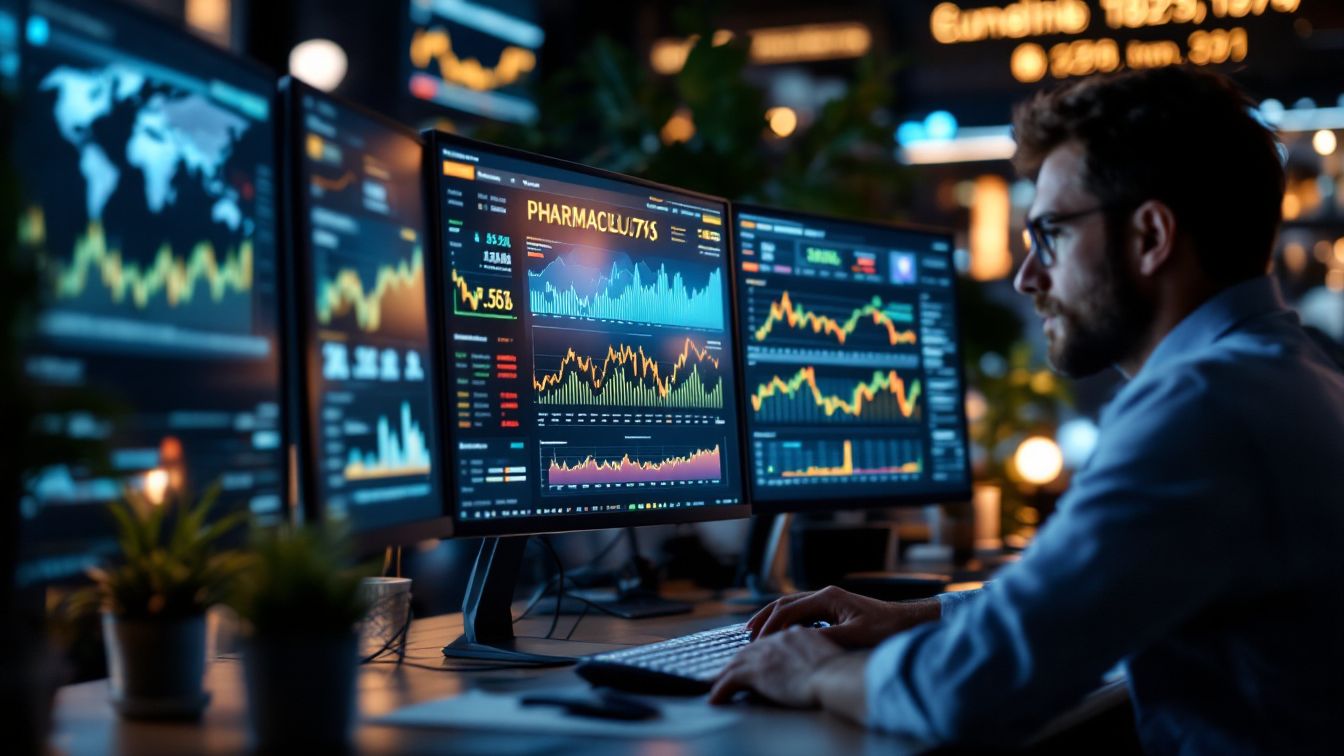 모니터의 주가차트 지켜보는 남자