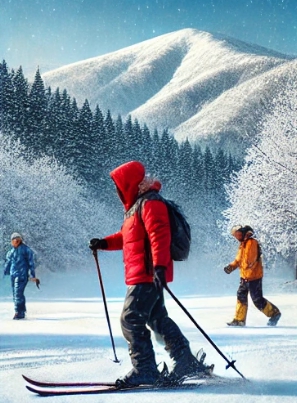 스키를 타고 있는 남자의 모습