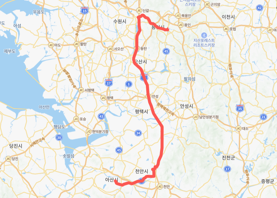 아산-용인-천안-8342번-버스-노선-지도