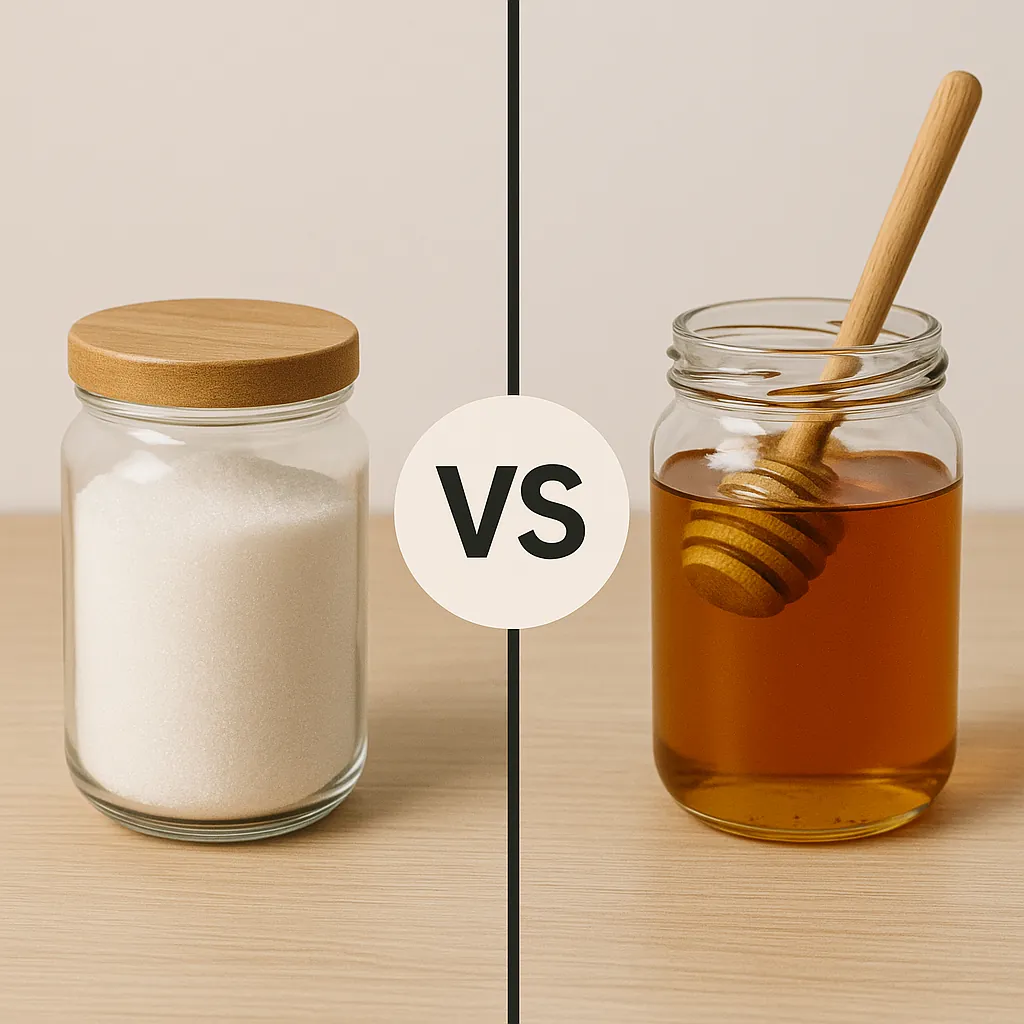 설탕과-꿀의-보존력-차이를-비교한-사진-좌측은-투명-유리병에-담긴-설탕-우측은-꿀단지가-있는-모습으로-각각의-보관-특성을-시각적으로-나타냄-자연광과-따뜻한-톤으로-표현된-이미지