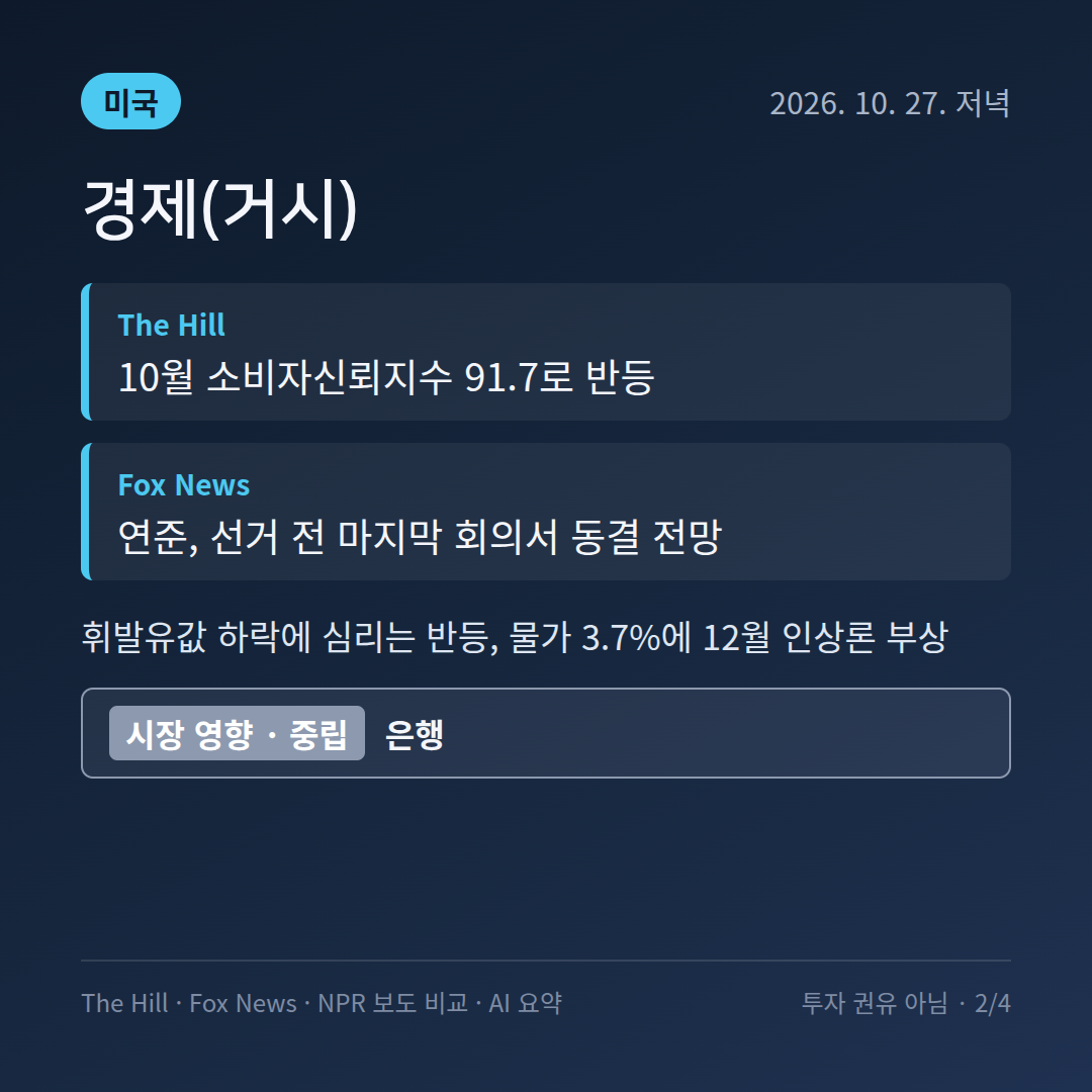 미국 경제(거시) 보도 비교 카드: 연준 금리 결정&middot;GM 나스닥 이전&middot;베네수엘라 51번째 주