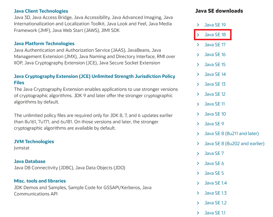 java SE 18