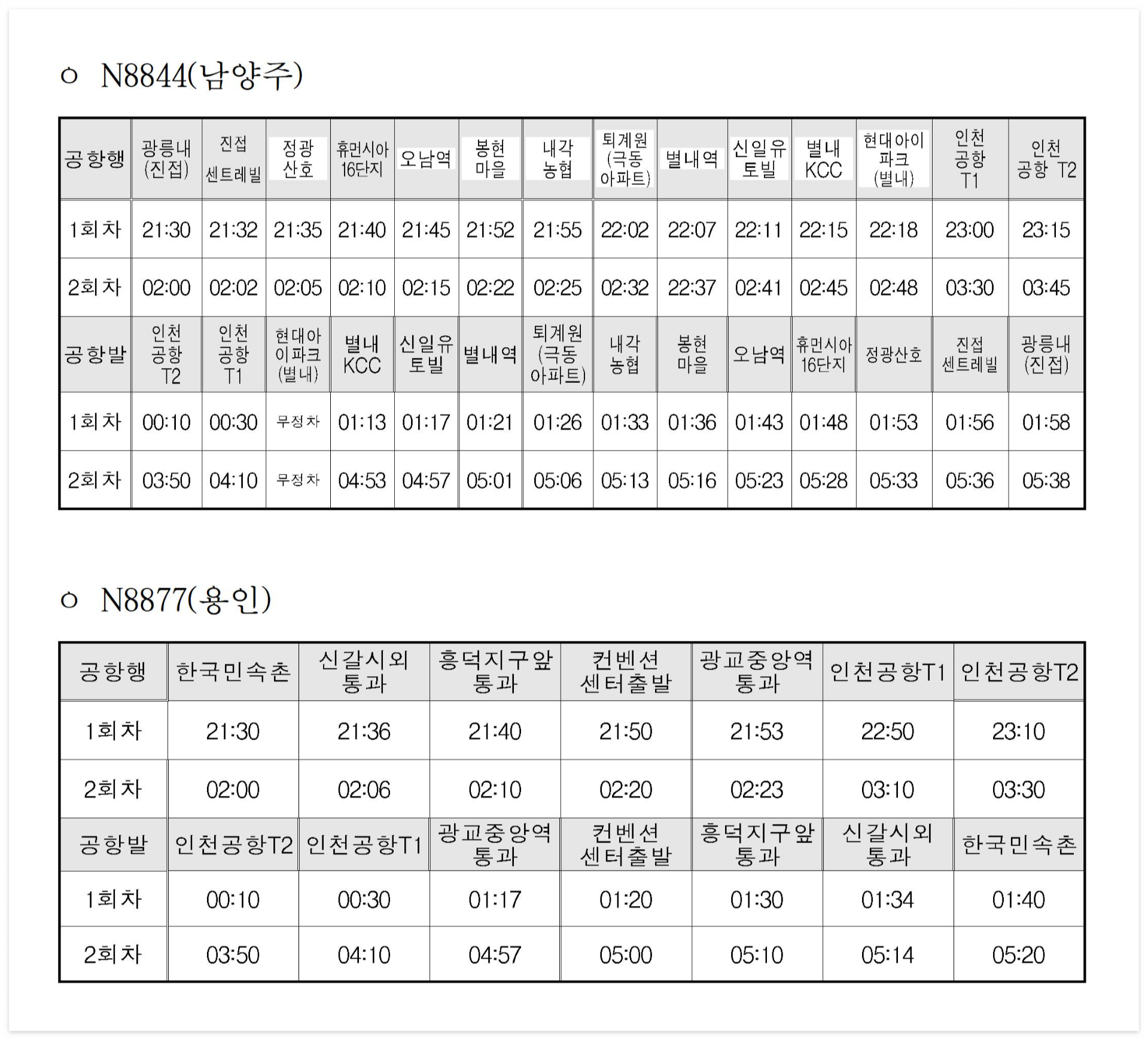 경기도 인천국제공항공사 공항버스 심야버스 확대 노선 추가 용인 남양주
