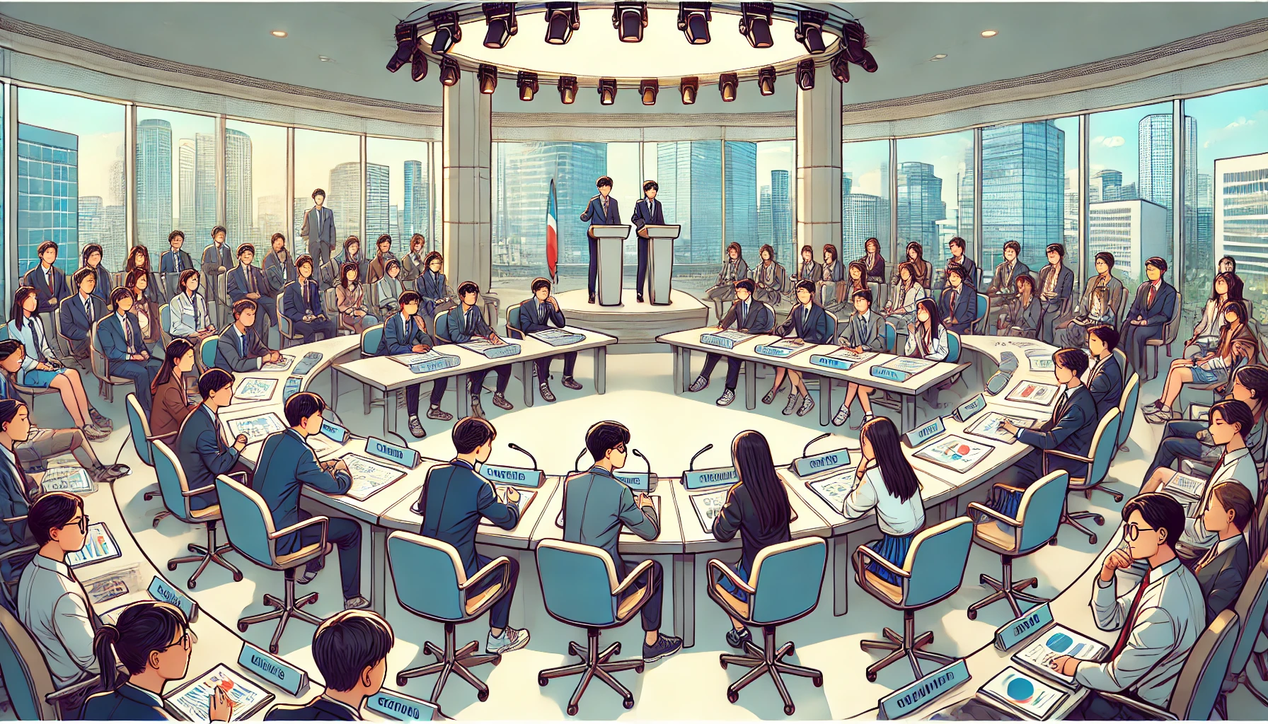 모의정부 활동에 참여해 정책을 토론하고 결정하는 학생들