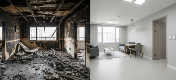 청주 화재청소 작업 전후 모습