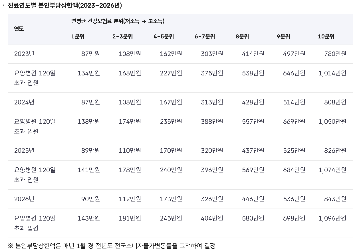 국민건강보험공단 진료연도별 본인부담상한액