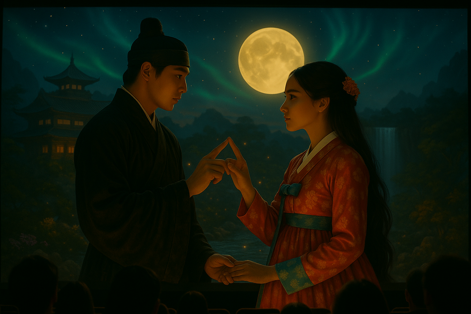 관객이 몰입하는 판타지로맨스 영화의 한 장면