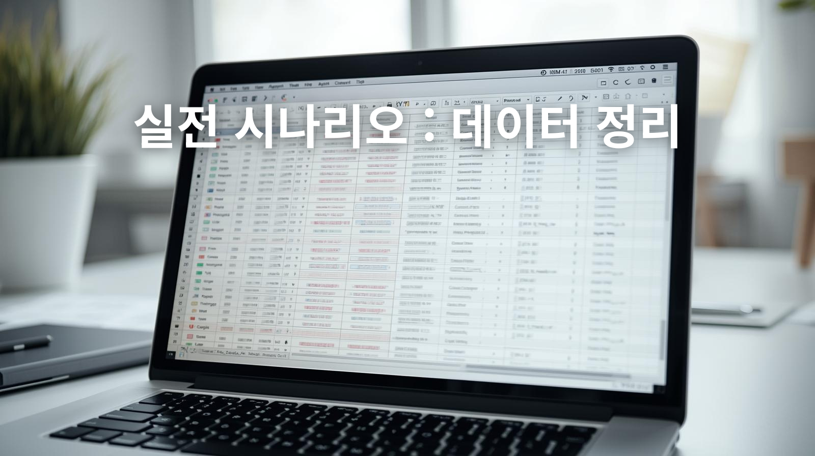 책상위 놓여진 노트북 화면에 다양한 엑셀데이터가 화면에 출력