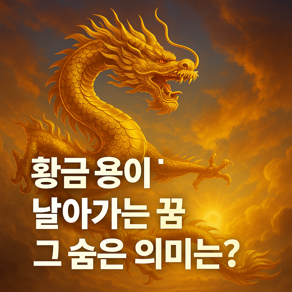 웅장한 황금빛 용이 하늘을 나는 장면과 함께 ‘황금용 꿈 해몽’ 문구가 강조된 썸네일