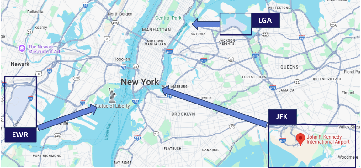뉴욕 주변에 위치한 3개의 공항 사진입니다.