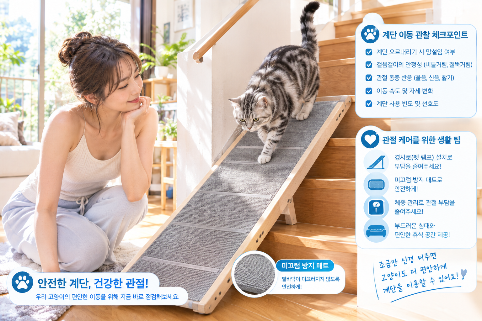 고양이 계단 이동 관찰 및 관절 케어 체크
