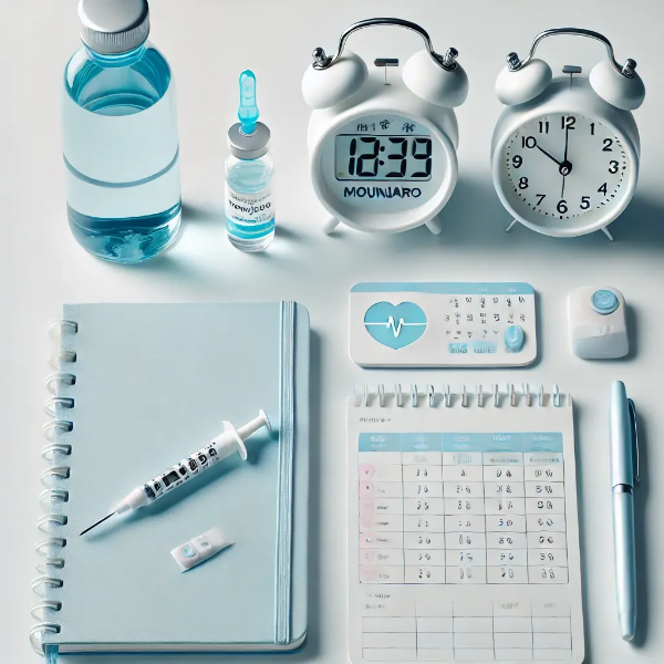 마운자로 복용 가이드를 나타내는 소품 세트