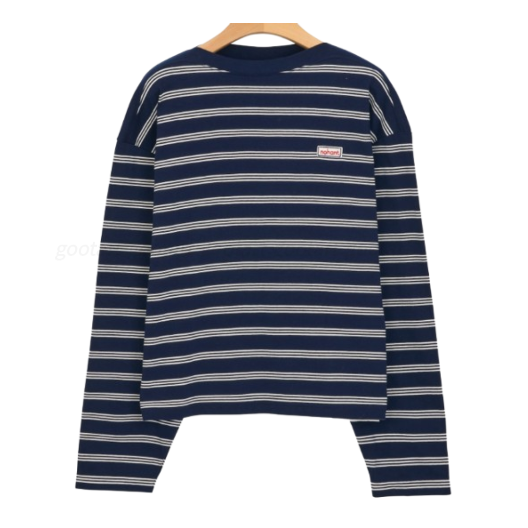 노앙 MULTI STRIPE BOAT NECK T-SHIRT NAVY