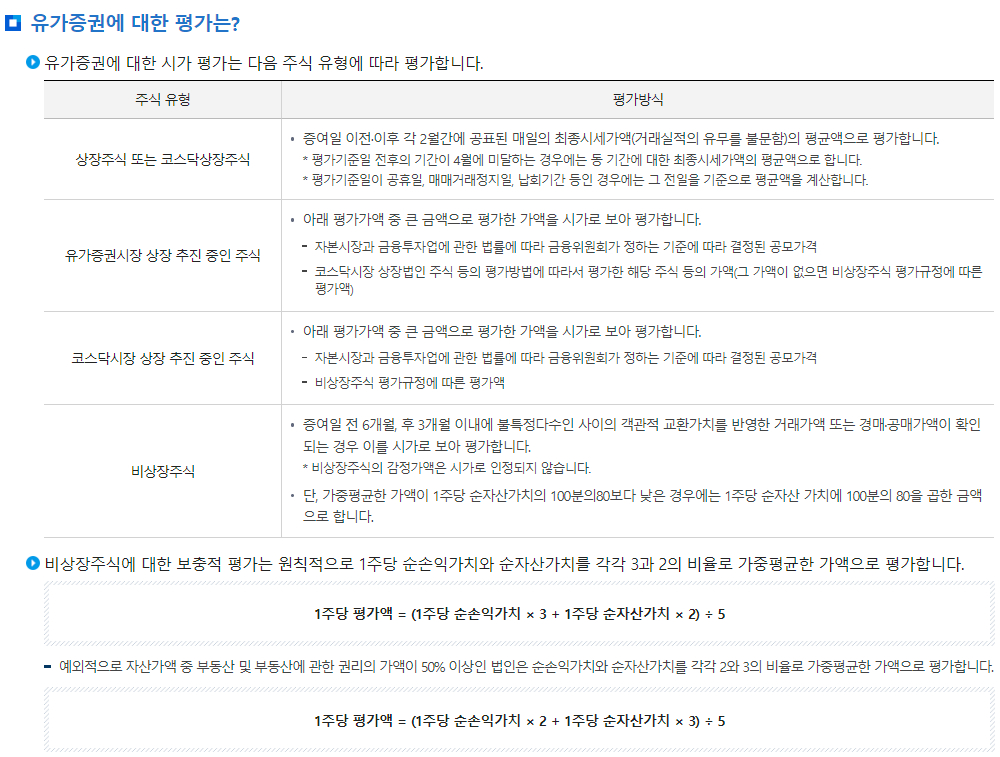 증여세 증여재산의 평가-유가증권에 대한 평가