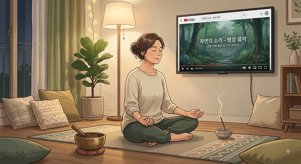 집에서 명상을 하는 모습