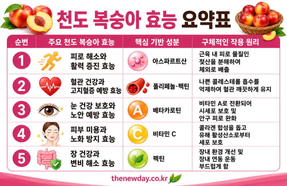 천도 복숭아 효능 요약표