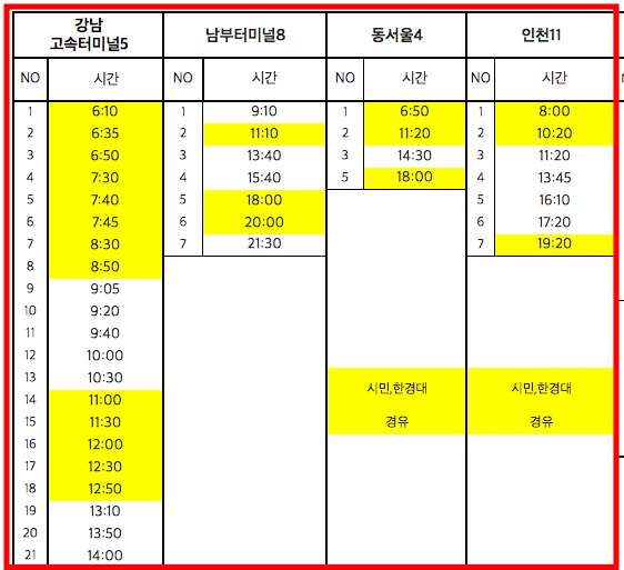 안성시외버스터미널 시간표 열람 (2024년 6월 업데이트)