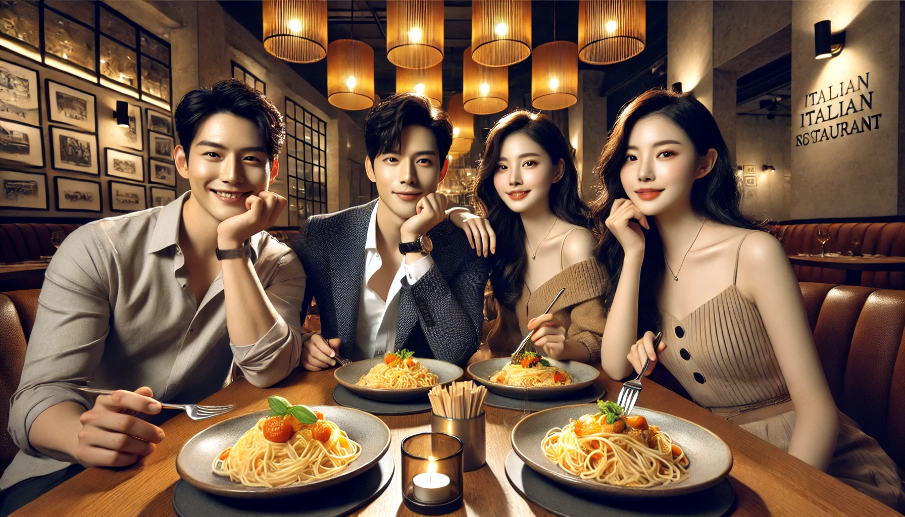 파스타 먹는 남녀