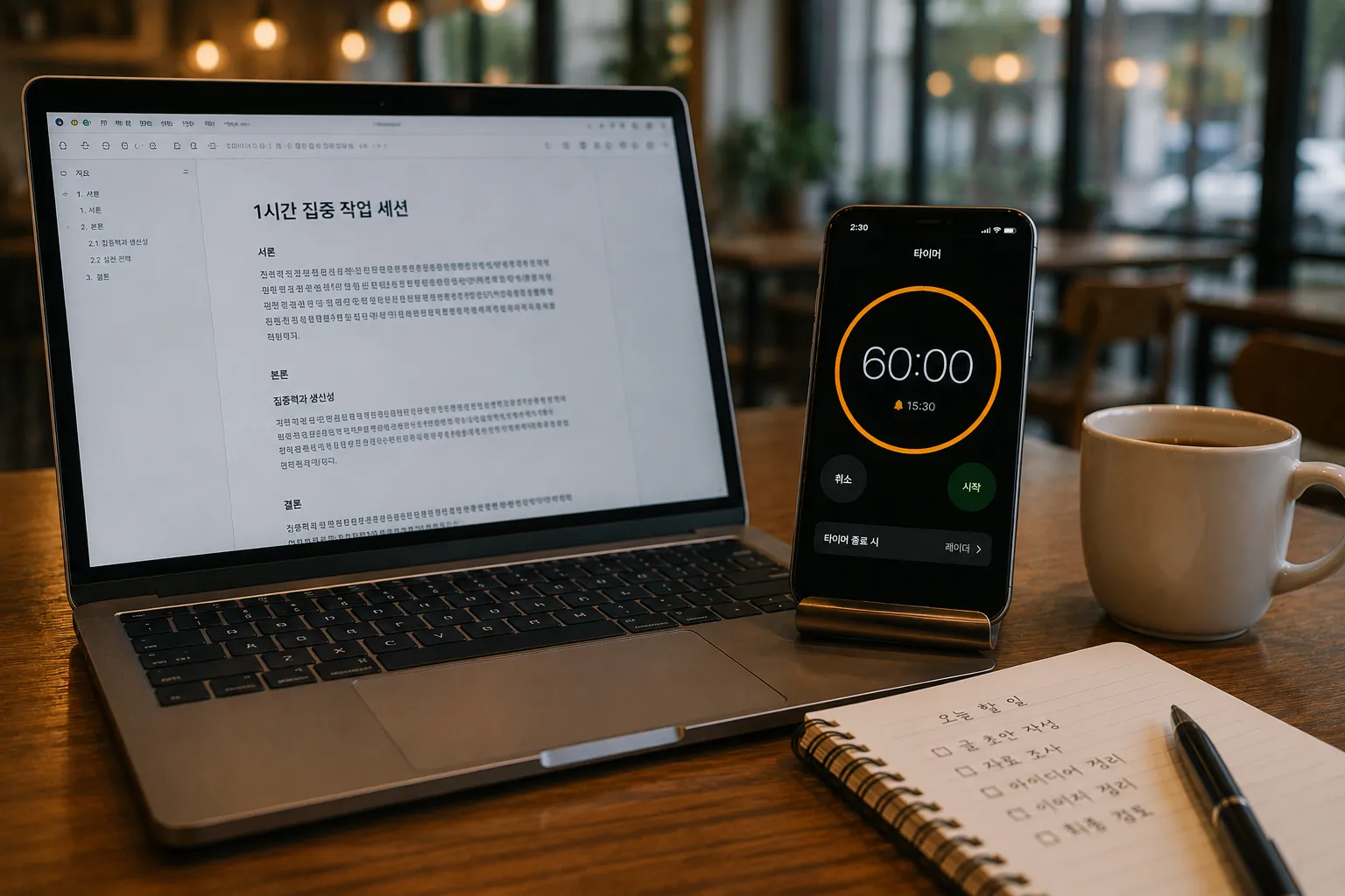 1시간 집중 작업 세션 타이머
