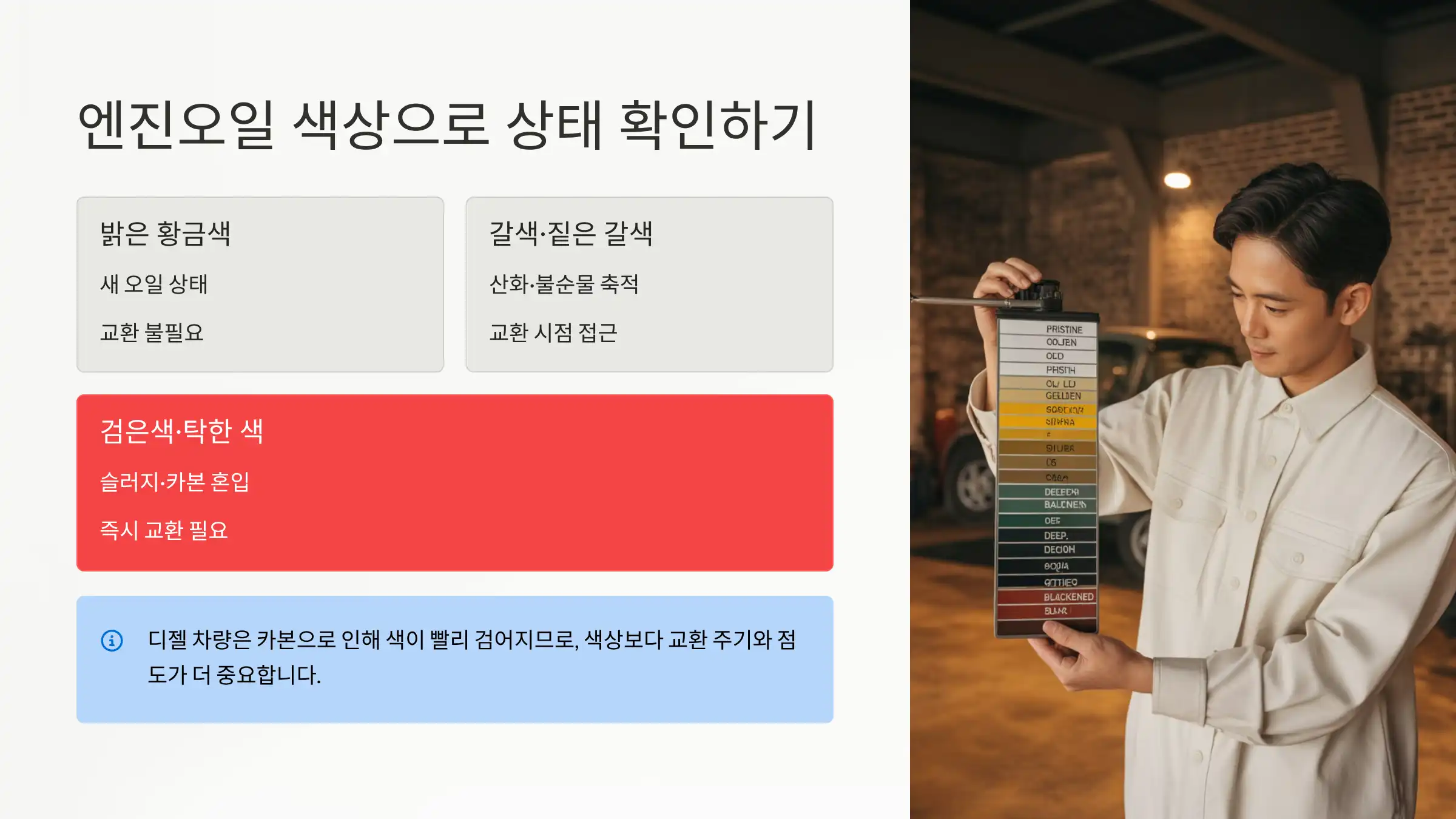 엔진오일 색상으로 상태 확인하기