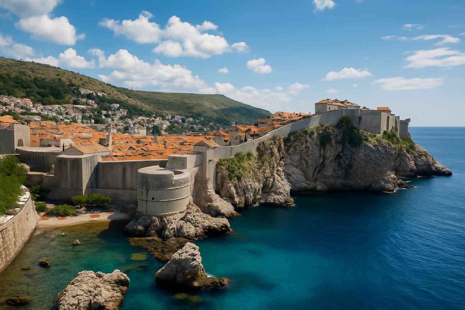 크로아티아 두브로브니크 성벽과 아드리아해